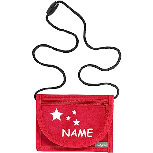 Kiwistar - Brustbeutel rot - Sterne - 13 x 10 cm Geldbeutel zum umhängen - Geldbörse für Jungen & Mädchen mit Namen individuell personalisiert von Kiwistar