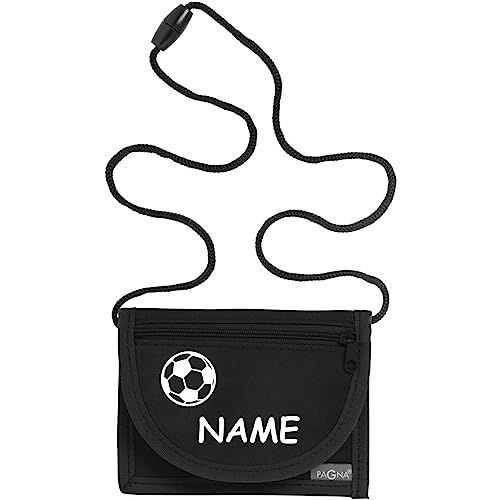 Kiwistar - Brustbeutel schwarz - Fussball - 13 x 10 cm Geldbeutel zum umhängen - Geldbörse für Jungen & Mädchen mit Namen individuell personalisiert von Kiwistar