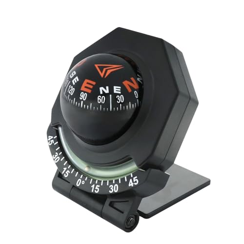 Kixolazr Bootskompass-Marine-Armaturenbretthalterung, Autokompass-Armaturenbrett - 180 Grad Verstellbarer, Faltbarer Kugelkompass für - Tragbarer hochpräziser Marinekompass mit integriertem von Kixolazr