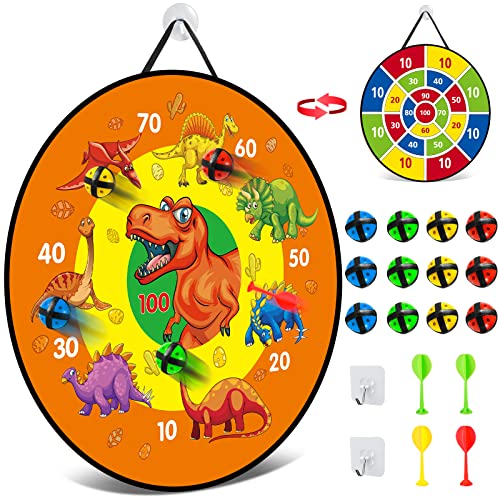 Dartscheibe für Kinder - 26 Zoll Montessori Spielzeug Faltbare Dartscheibe mit Dinosaurier-Thema,12 Bällen,Drinnen und Draußen Wurfspiel Sets für Kinder Geburtstags Geschenke (66 cm) von Kizmyee