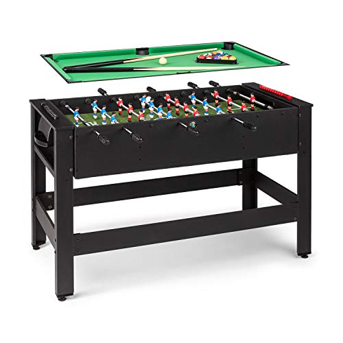 Klarfit Spin 2-in-1 Multifunktionstisch, Billardtisch 105 x 58 cm/grüne Bespannung, Tischkicker inklusive Spielzubehör, Spin-Funktion: drehbarer Tischl, schwarz von Klarfit