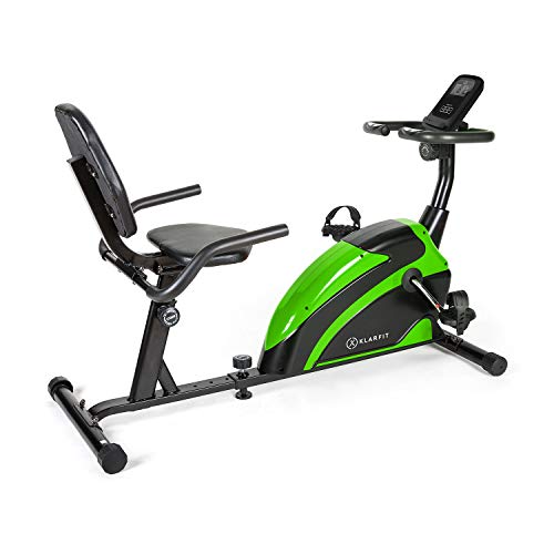 Kraftfit Heimtrainer, Liege-Heimtrainer mit Trainingscomputer & Tablethalterung, Leiser Hometrainer, Beintrainer für Zuhause, Heimtrainer Fahrrad bis max.100 kg, Cardio-Bike 8-Stufig, Schwarz/Grün von Klarfit