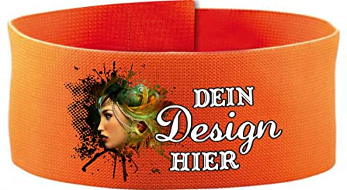 Klett Armbinde 5 cm personalisiert mit deinem Wunschtext oder Logo (Farbe orange) (Gr. Senior - 25-35 cm) von Kleiner Fratz