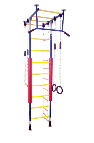KletterDschungel Sprossenwand Indoor Klettergerüst für Kinder (Blau/Gelb, für Raumhöhen von 240-300 cm) von KletterDschungel
