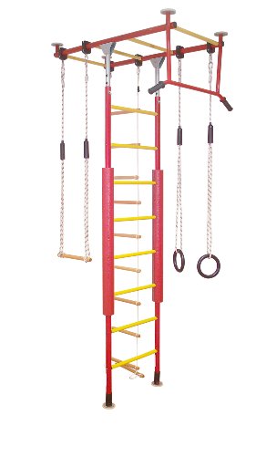 KletterDschungel Sprossenwand Indoor Klettergerüst für den Kindersport (Rot/Gelb, für Raumhöhen von 205-240 cm) von KletterDschungel