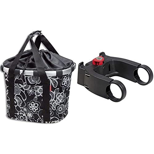 KlickFix Fahrradtasche Bikebasket Fleur, schwarz, 26 x 35 x 28 cm, 15 litres & Zubehör Lenkeradapter E mit Schlos, Schwarz (Model 0211EBL), One Size mit Schloss von KlickFix