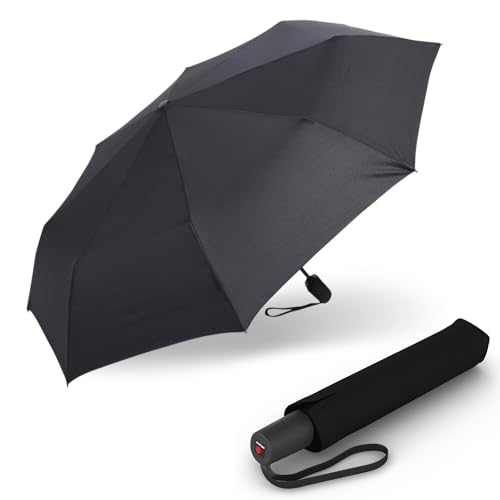 Knirps Regenschirm I.200 Medium Duomatic in Schwarz mit Schirmtasche, kleiner Taschenschirm mit Drucktaste, automatisch & kompakt, Taschenregenschirm leicht & sturmfest von Knirps