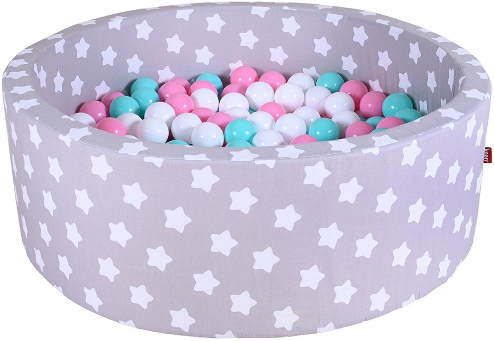 Knorrtoys® Bällebad Soft, Grey White Stars, mit 300 Bällen rose/creme/lightBlue, Made in Germany von Knorrtoys®