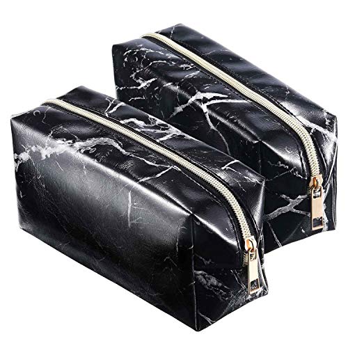 Koanhinn 2 Stücke Kosmetik Kosmetik Tasche Aufbewahrungs Tasche Gold Reißverschluss Aufbewahrungs Tasche Marmor Muster Tragbare Make-Up Pinsel Tasche (Schwarz) von Koanhinn