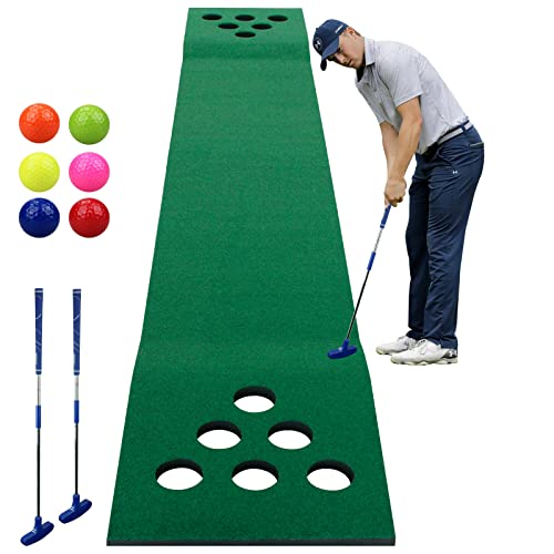 KOFULL Golf Puttingmatte Puttingmatte Golf Indoor（kostenlose 2 Golfputter + 6 Golfbälle Driving Golf Schlagmatten, Golf Green für Garten, 327 x 50 cm von KOFULL