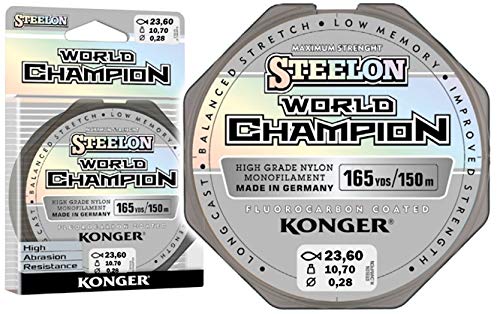 Angelschnur KONGER World Champion Fluorocarbon Coated 0,10-0,30mm/150m Monofile Schnur super stark ! (0,28mm / 10,70kg) von Konger