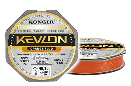 Geflochtene Schnur KONGER KEVLON Fluo Orange 4-Fach Braided Line Angelschnur 150m 0,12-0,25mm (0,07€/m) (0,14mm/14,50kg) von Konger
