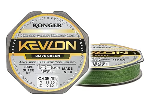 Geflochtene Schnur KONGER KEVLON Grün 4-Fach Braided Line Angelschnur 150m 0,06-0,20mm (0,07€/m) (0,16mm/15,90kg) von Konger