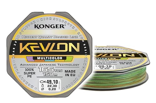 Geflochtene Schnur KONGER KEVLON Multicolor 4-Fach Braided Line Angelschnur 150m 0,12-0,25mm (0,07€/m) (0,14mm/14,50kg) von Konger