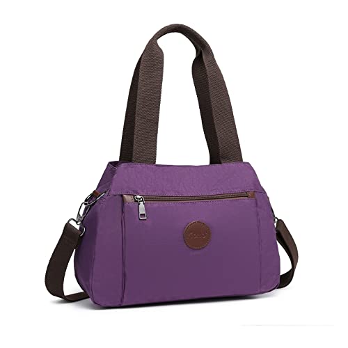 KONO Damen Handtasche Hobo Schultertasche Vintage Top Griff Crossbody Tasche Casual Multifunktion Tote Bag für Arbeit Einkaufen, Purple, Inch von KONO
