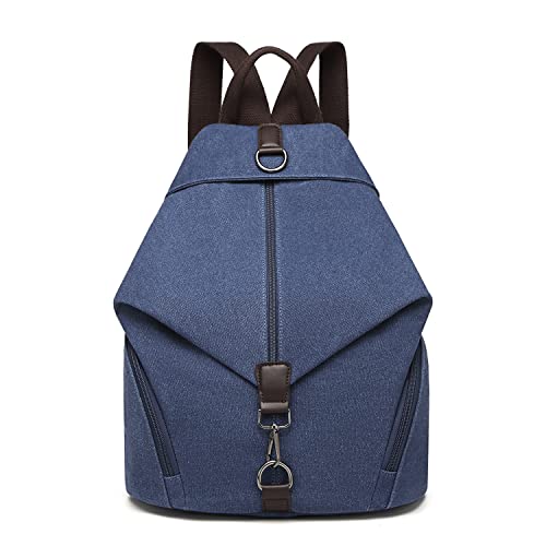 Kono Rucksack Canvas Daypack Damen Rucksäcke Vintage Umhängetasche Groß Schulterrucksäcke Reisetasche für Reise Outdoor Schule Blau von KONO