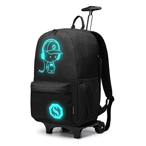 KONO Handgepäck Rucksack Tasche mit Rollen Business Trolley Reisetasche für Laptop Polyester (Schwarz) von KONO