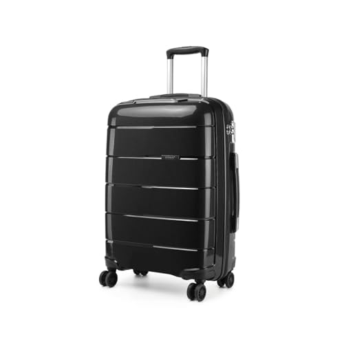 KONO Koffer Mittelgroß 4 Rollen Leicht Hartschalenkoffer Reisekoffer mit TSA Schloss und YKK Reißverlüsse, Polypropylen Rollkoffer Trolley für Business Reise Schule (Schwarz, L (65cm - 66L)) von KONO