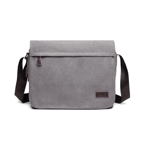 KONO Umhängetasche Leinwand Schultertasche Groß Messenger Bag 13 Zoll Segeltuch Tasche für Arbeit Uni (Grau) von KONO