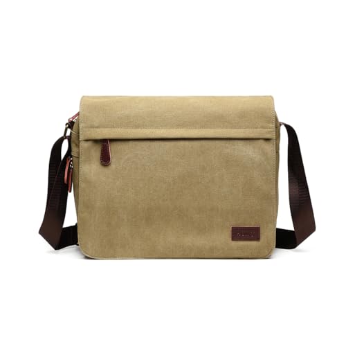 KONO Umhängetasche Leinwand Schultertasche Groß Messenger Bag 13 Zoll Segeltuch Tasche für Arbeit Uni (Khaki) von KONO