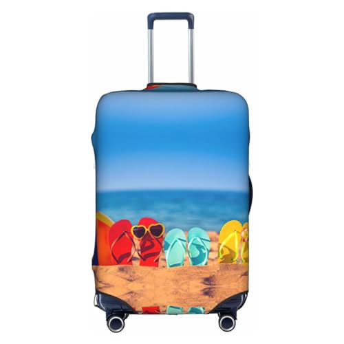 Konsev Waschbare Gepäckabdeckung – modischer Koffer-Schutz, passend für 45,7 - 81,3 cm große Gepäck, Flip-Flops auf einem Sandstrand, weiß, S von Konsev