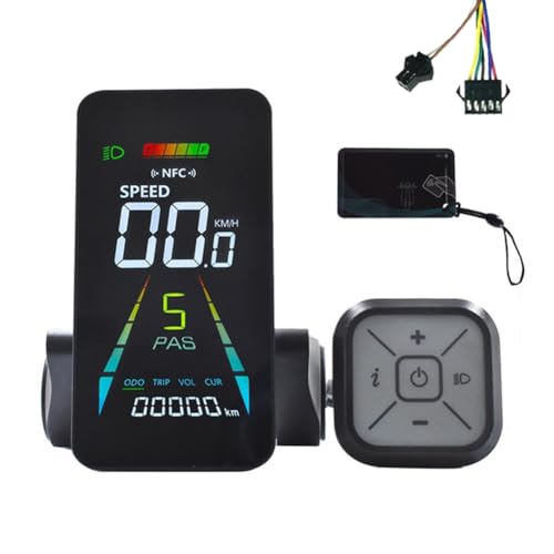 Koolenry E-Bike NFC LCD-Display Farbanimiertes Messgerät 24 V/36 V/48 V/60 V UART-Tachometer Elektroroller NFC LCD-Messgerät SM5+2PIN von Koolenry
