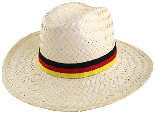 JES Collection Stroh-Hut Palmblatt Deutschland Fan Ø 35 cm mit Hutband in den Farben schwarz, rot, Gold für die Fußball WM Party von Koopman