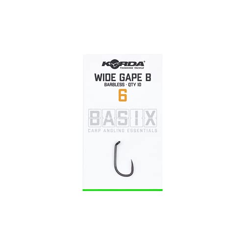 Korda Basix Wide Gape Barbless Größe 6 KBX006 Haken Hook Hooks Angelhaken Karpfenhaken von Korda