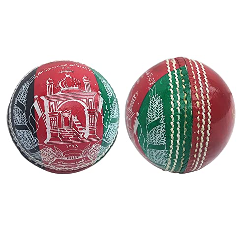 Kosma Handgenähter 2-teiliger Cricketball aus Leder | Standardgröße – 156 Gramm | Premium-Qualität Lederflagge Cricketball | Fan-Edition – Afghanistan-Flagge | Perfektes Souvenir & Geschenk von Kosma