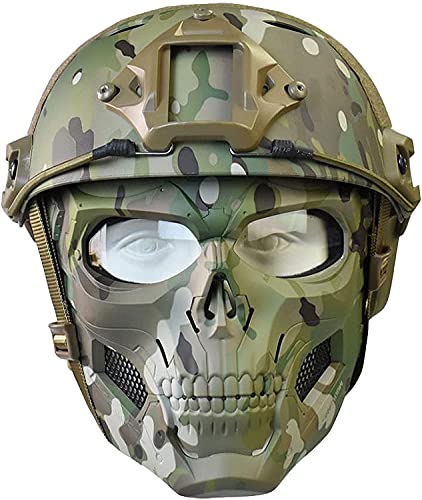 PJ Tactical Fast Helm Und Verstellbare Airsoft Maske Totenkopf Vollgesichtsmaske Geeignet Für Airsoft Paintball, Halloween, Rollenspiele, Kostümpartys Und Filmrequisiten von Koyheng