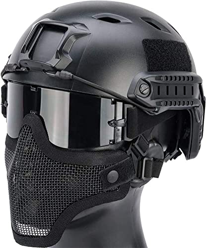 PJ Typ Taktik Airsoft Fast Helm und Faltbare Half-Face Airsoft Mesh Maske, Schutzbrille mit 3 Farbgläsern von Koyheng