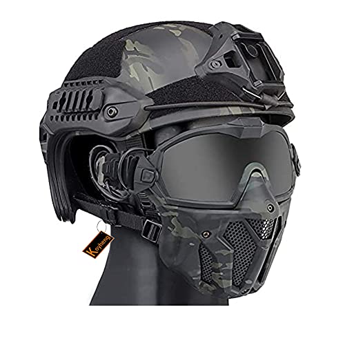 Taktischer Fast Helm mit Abnehmbarer Anti-Beschlag-Brille und Atmungsaktiver Maske, für Airsoft Paintball Jagd und Schießen CS von Koyheng