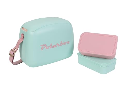 Kreher Kühltasche mit Brotdose, Kühlbare Lunchbox, Passive Kühlbox für Lebensmittel, Medikamente, Mittagessen im Retro-Design (‎Türkis/Rosa) von Kreher
