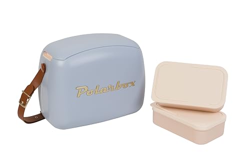 Kreher Kühltasche mit Brotdose, Kühlbare Lunchbox, Passive Kühlbox für Lebensmittel, Medikamente, Mittagessen im Retro-Design (Hellblau/Gold) von Kreher