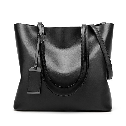 Coolives Damen Shopper Tasche aus PU-Leder mit Schulterriemen Schultertasche Umhängetasche Eimer Handtasche für Frauen Schwarz EINWEG von Coolives
