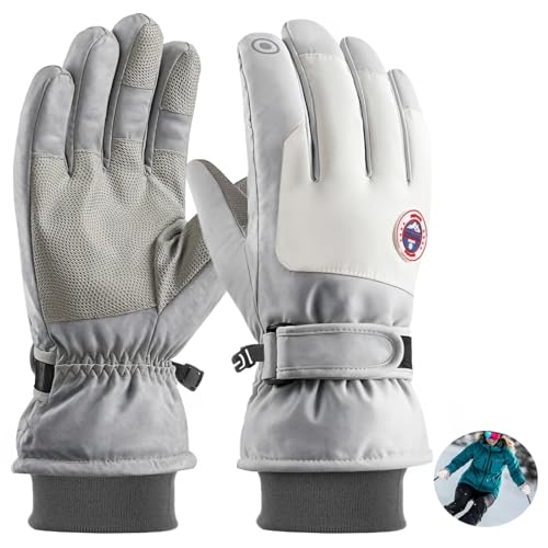 Kronabelle Damen Thermo Skihandschuhe Wasserdicht Fleece Gefüttert Handschuhe mit Touchscreen Funktion für Wintersport von Kronabelle