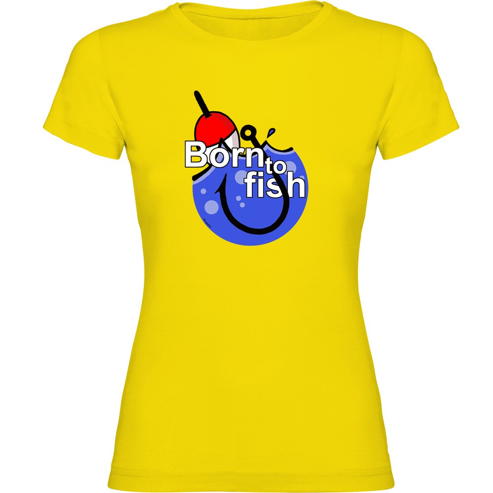 Kruskis Born To Fish Hook Short Sleeve T-shirt Gelb M Frau von Kruskis