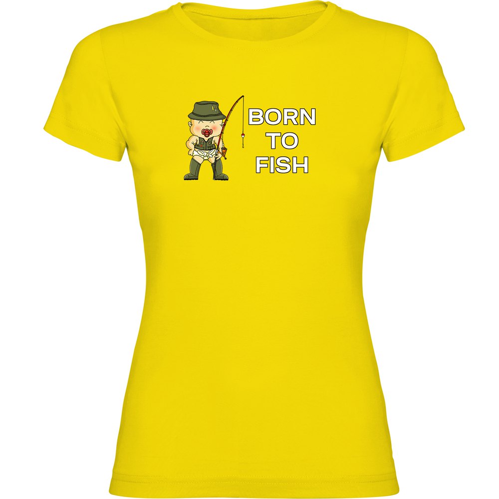 Kruskis Born To Fish Short Sleeve T-shirt Gelb L Frau von Kruskis
