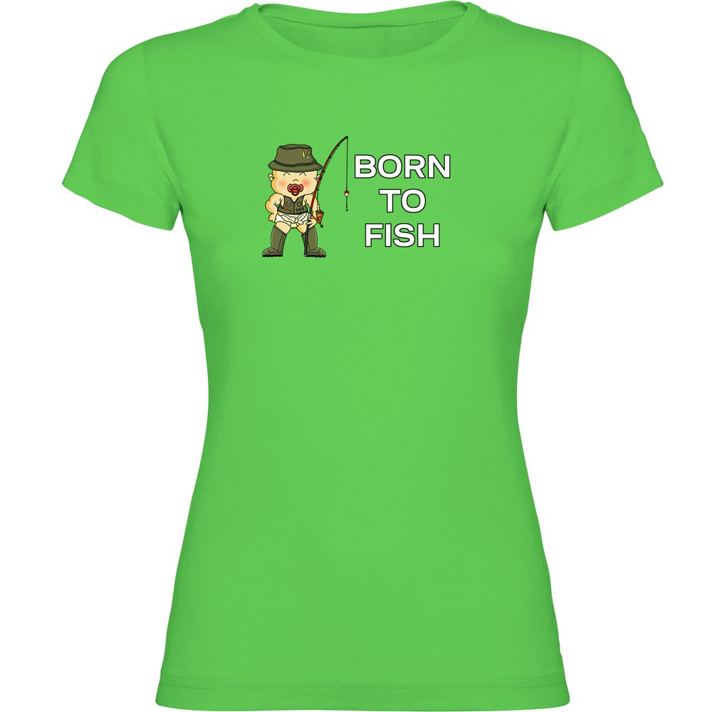 Kruskis Born To Fish Short Sleeve T-shirt Grün L Frau von Kruskis