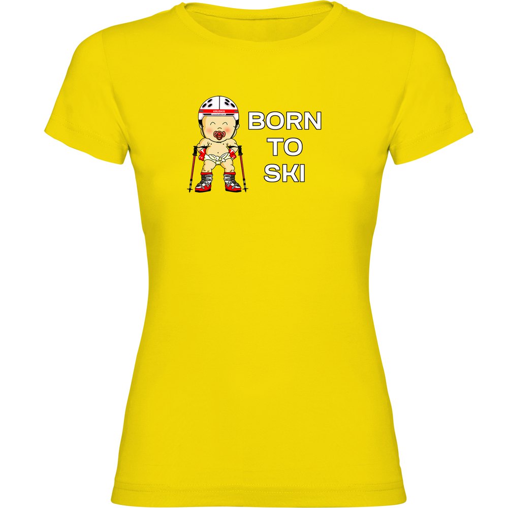Kruskis Born To Ski Short Sleeve T-shirt Gelb 2XL Frau von Kruskis