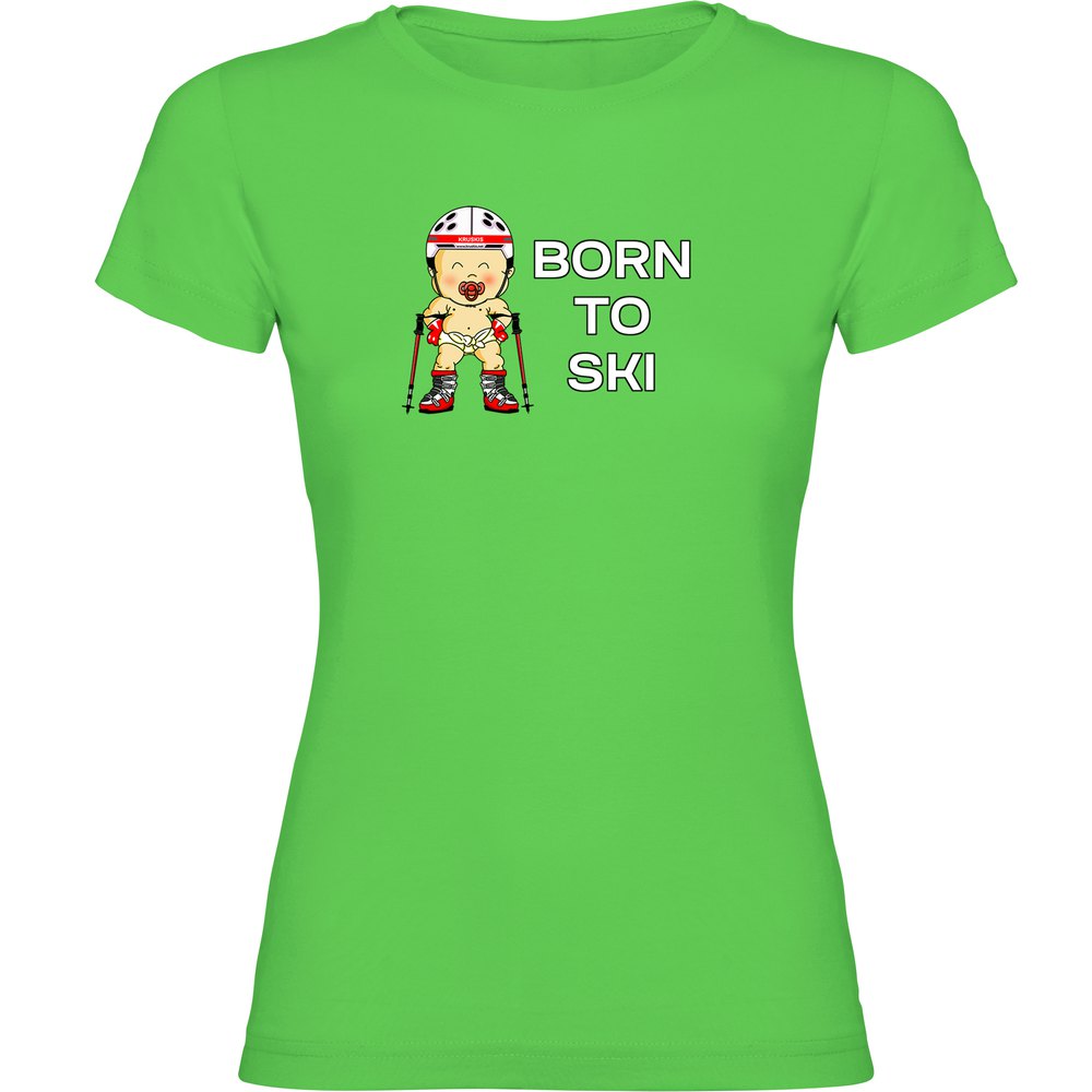 Kruskis Born To Ski Short Sleeve T-shirt Grün L Frau von Kruskis