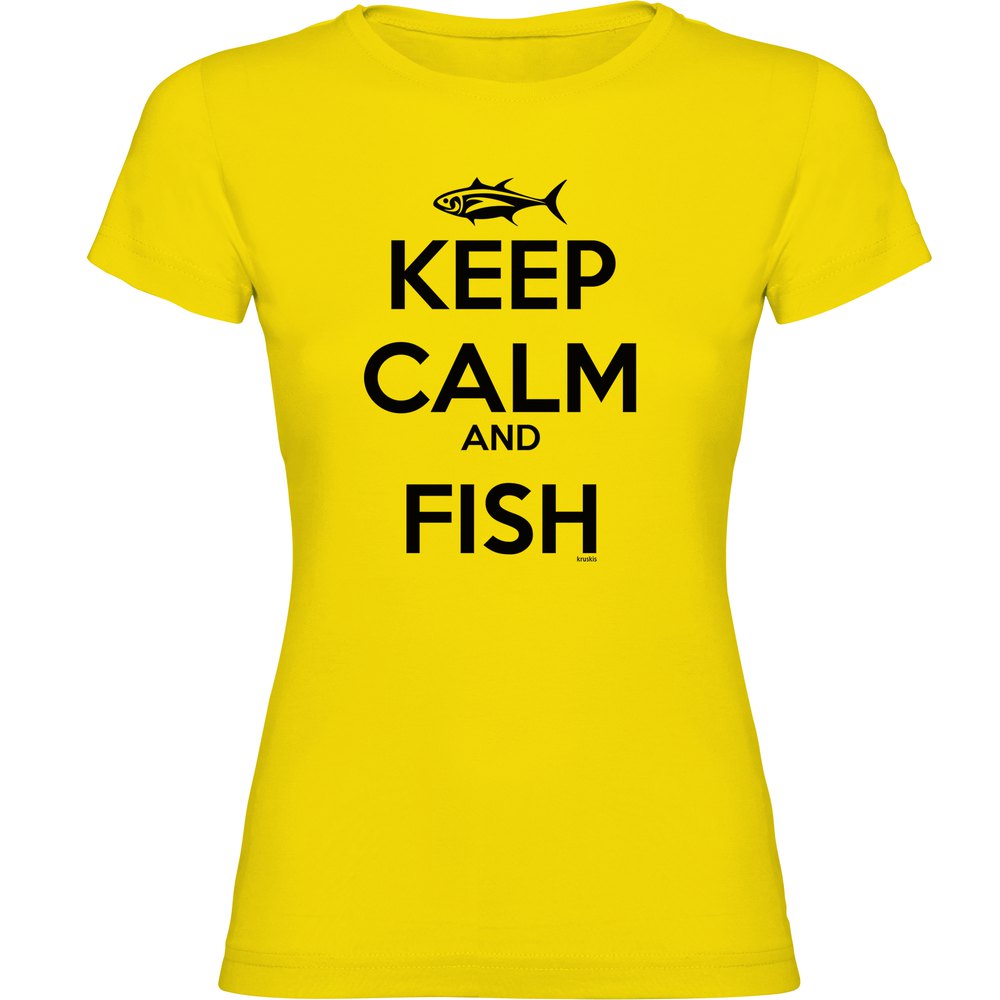 Kruskis Keep Calm And Fish Short Sleeve T-shirt Gelb 2XL Frau von Kruskis