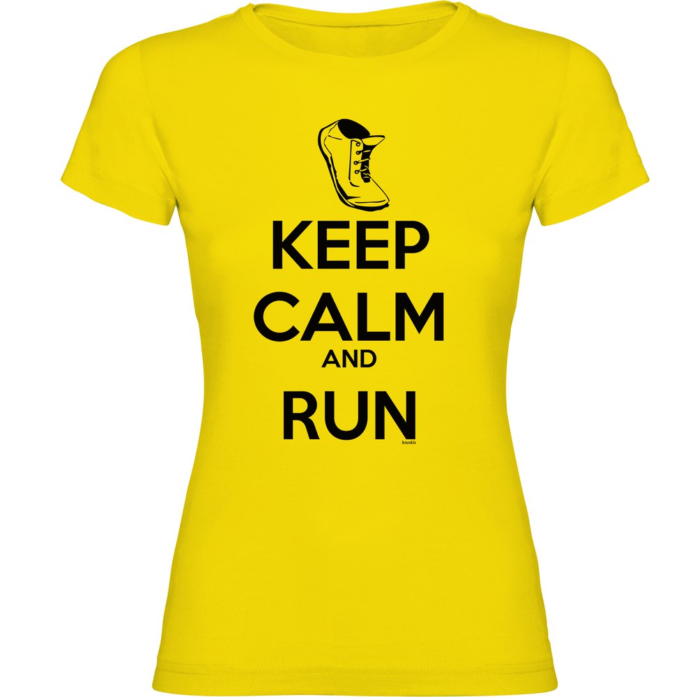 Kruskis Keep Calm And Run Short Sleeve T-shirt Gelb XL Frau von Kruskis