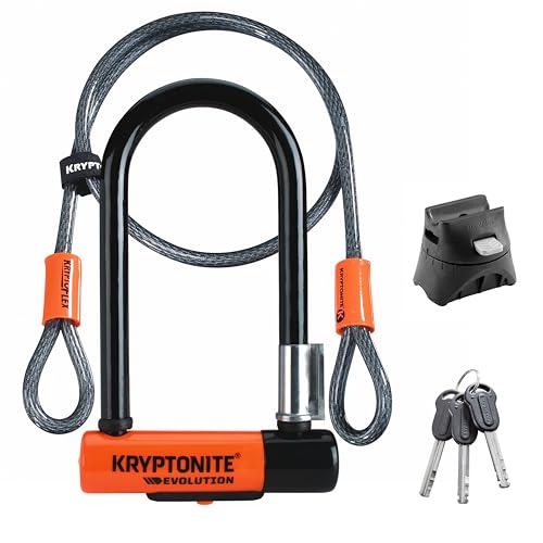 Kryptonite Evolution Mini-7 Bügelschloss - Sicherheitsgrad 7/10, robustes Anti-Diebstahl Fahrradschloss mit flexiblem Doppelschlaufenkabel und Transporthalterung, mit 3 Schlüsseln - 8,3 x 15,3 cm von Kryptonite
