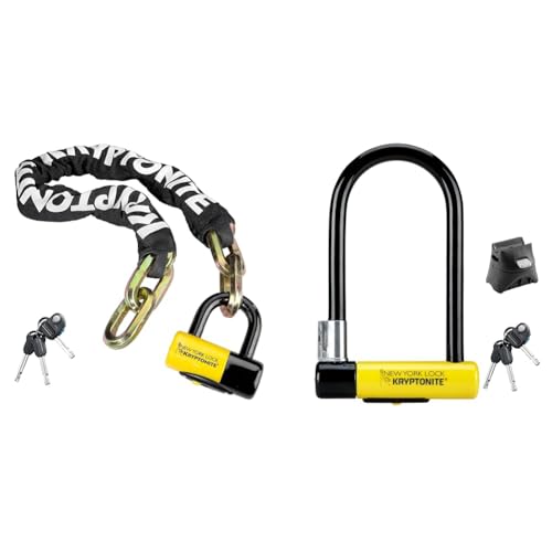 Kryptonite Kettenschloss Fahgettaboudit 3'3" (100 cm), 3500135 & New York Lock Standard (10x20cm) Fahrradschloss, Yellow, 10 x 20 cm von Kryptonite