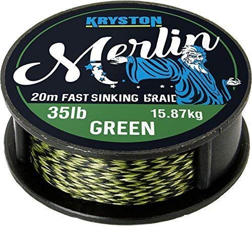 Kryston Merlin Weed Green 20m 15lb/25lb/35lb Fast Sinking Supple Braid Vorfachschnur Größe 35lb / 15,9Kg von Kryston