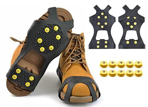 Steigeisen für Bergstiefel, Schuhspikes, Profi Silikon Anti Rutsch Schuhspikes mit 10 Edelstahl Zähne Spikes,Schuh Spikes für Bergschuhe Steigeisen Trekking (L) von Ksmate