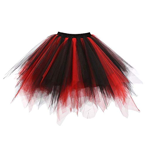 Ksnnrsng Damen Tutu Rock der 1950er Jahre Retro kurzen Tüllrock Rock Ballett Bubble Tutu (Schwarz rot, L) von Ksnnrsng