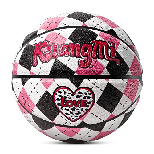 Kuangmi Pink Series Basketball, Mädchen, Pink, Basketball, Größe 6, für Damen, bunter Straßenball, drinnen und draußen, für Damen, Mädchen, Jugendliche (Love) von Kuangmi