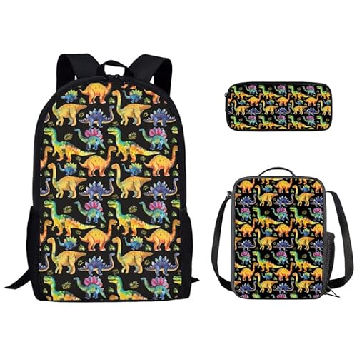 Kuiaobaty 3-teiliges Rucksack-Set für Mädchen, Cartoon-Pandabären, Schultasche, Lunch-Tasche, Federmäppchen, Schulrucksack, Rucksack, Cartoon-Dinosaurier-Welt von Kuiaobaty